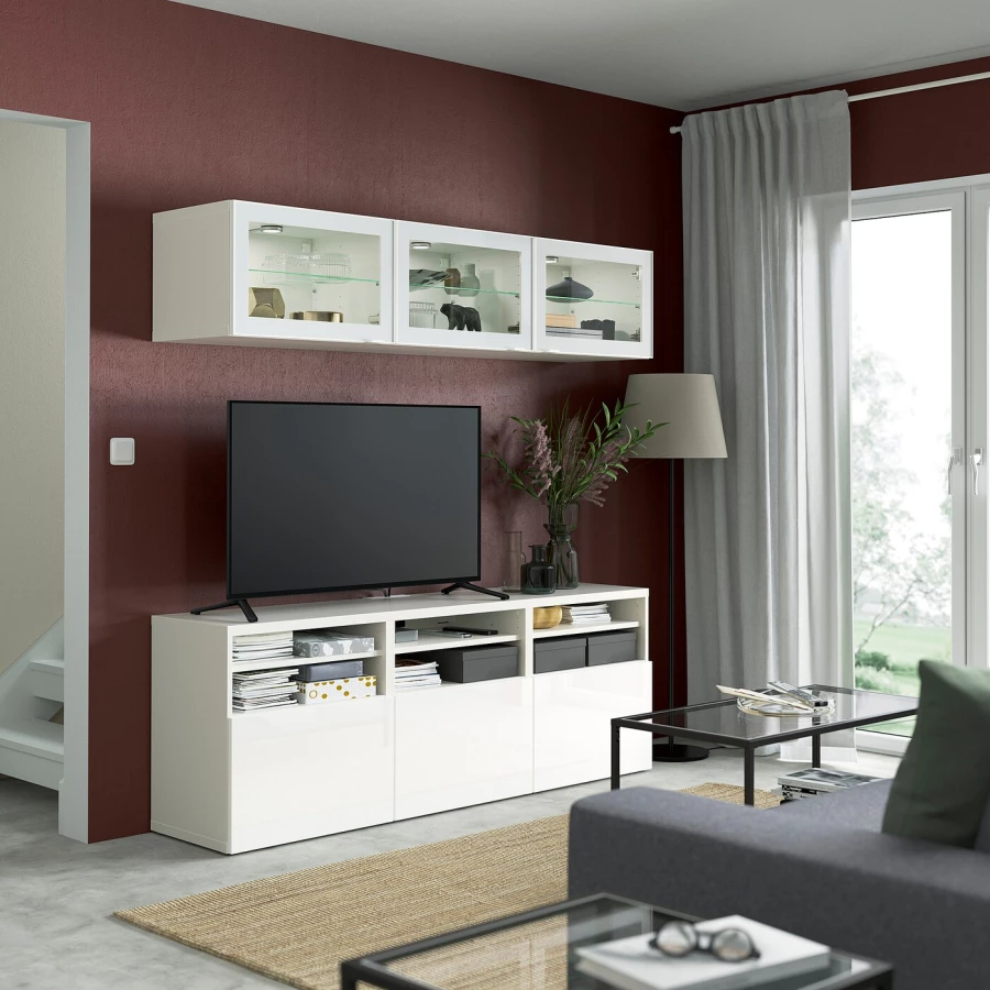 Комбинация для хранения ТВ - IKEA BESTÅ/BESTA, 192x42x180см, белый, БЕСТО ИКЕА (изображение №6)