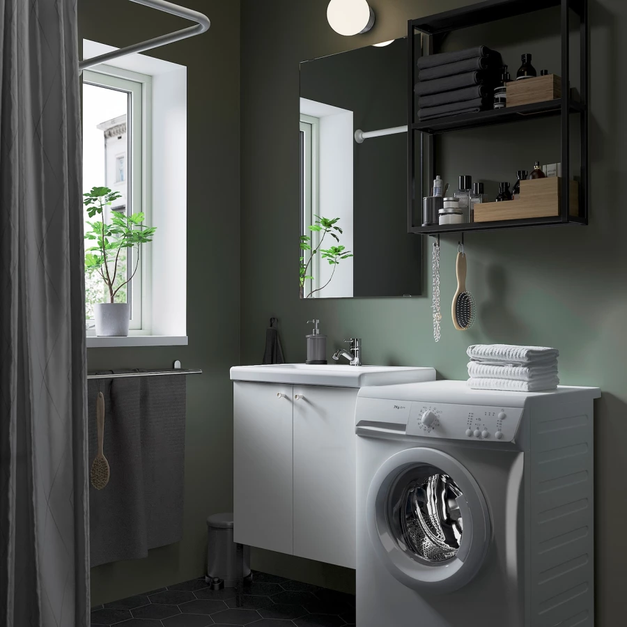 Комбинация для ванной - IKEA ENHET, 64х43х65 см, антрацит/белый, ЭНХЕТ ИКЕА (изображение №2)
