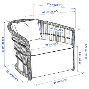 Второе фото. Кресло IKEA STOCKHOLM 2025/СТОКГОЛЬМ ИКЕА, 67х77х93 см, светло-коричневый/кремовый