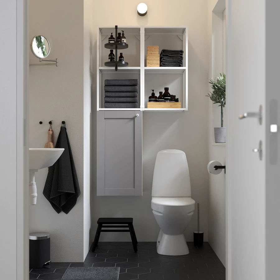 Стеллаж - IKEA ENHET/ЭНХЕТ ИКЕА, 80х32х150 см, белый/серый (изображение №5)