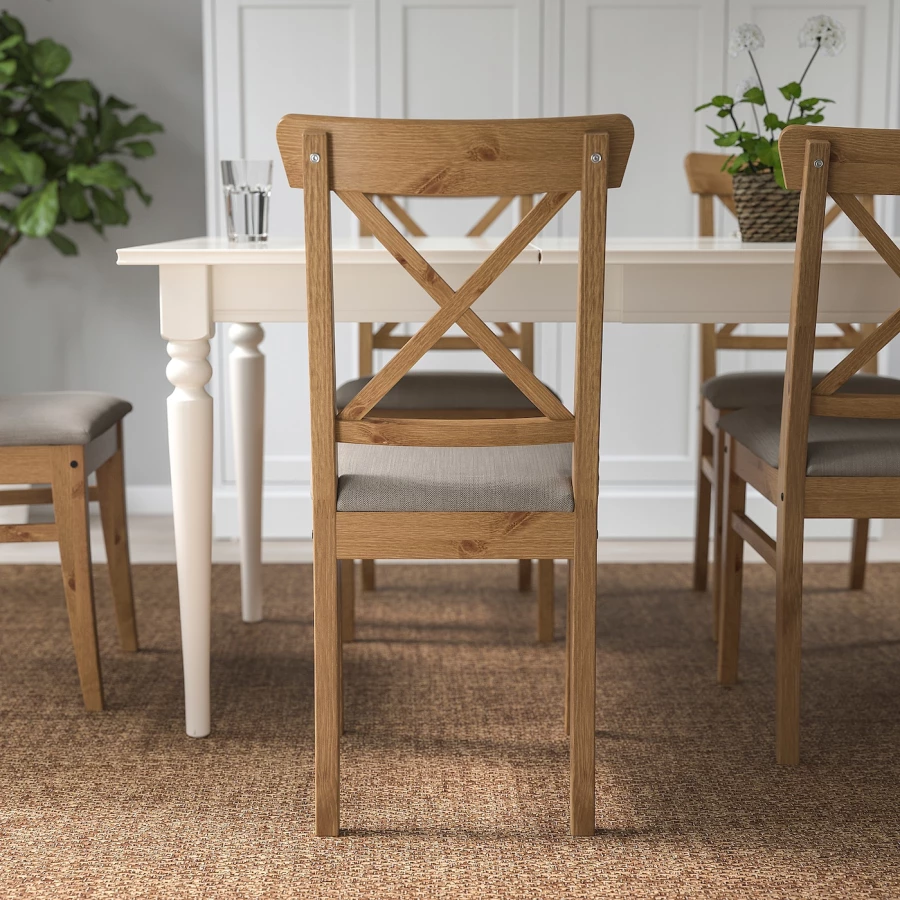 Стул деревянный с мягким сиденьем - IKEA INGOLF/ИНГОЛЬФ ИКЕА, 91х43х53 см,   коричневый (изображение №3)