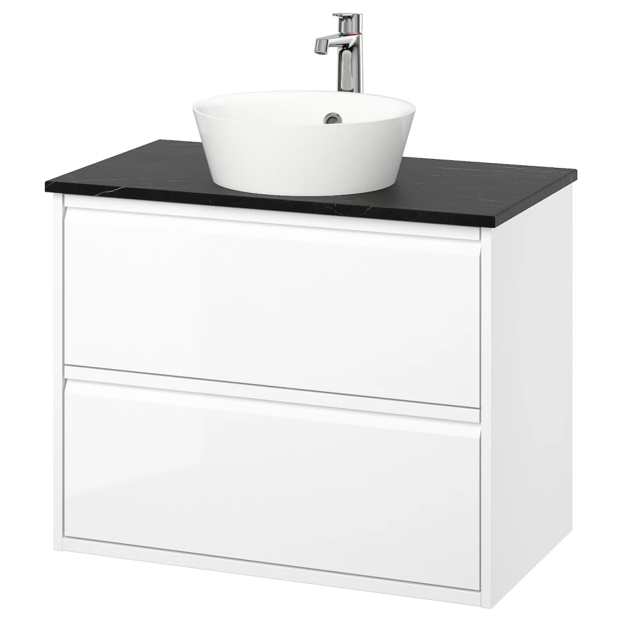 Тумба для ванной - ÄNGSJÖN / KATTEVIK /АNGSJОN IKEA/ ЭНГСЬЕН / КАТТЕВИК  ИКЕА,  80х82 см , белый/черный (изображение №1)