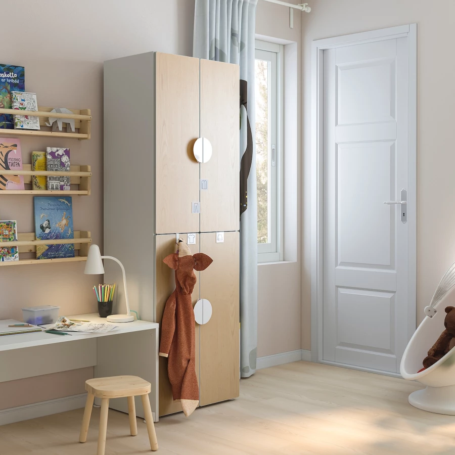 Шкаф детский - IKEA PLATSA/SMÅSTAD/SMASTAD, 60x40x180 см, белый/светло-коричневый, ИКЕА (изображение №2)