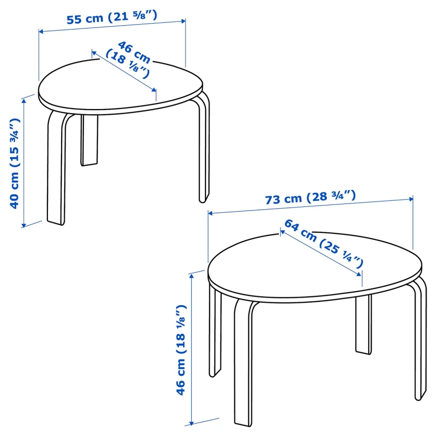 Комплект журнальных столиков - IKEA SVALSTA /СВАЛЬСТА ИКЕА, 40х55х18/46х73х64 см, белый (изображение №5)