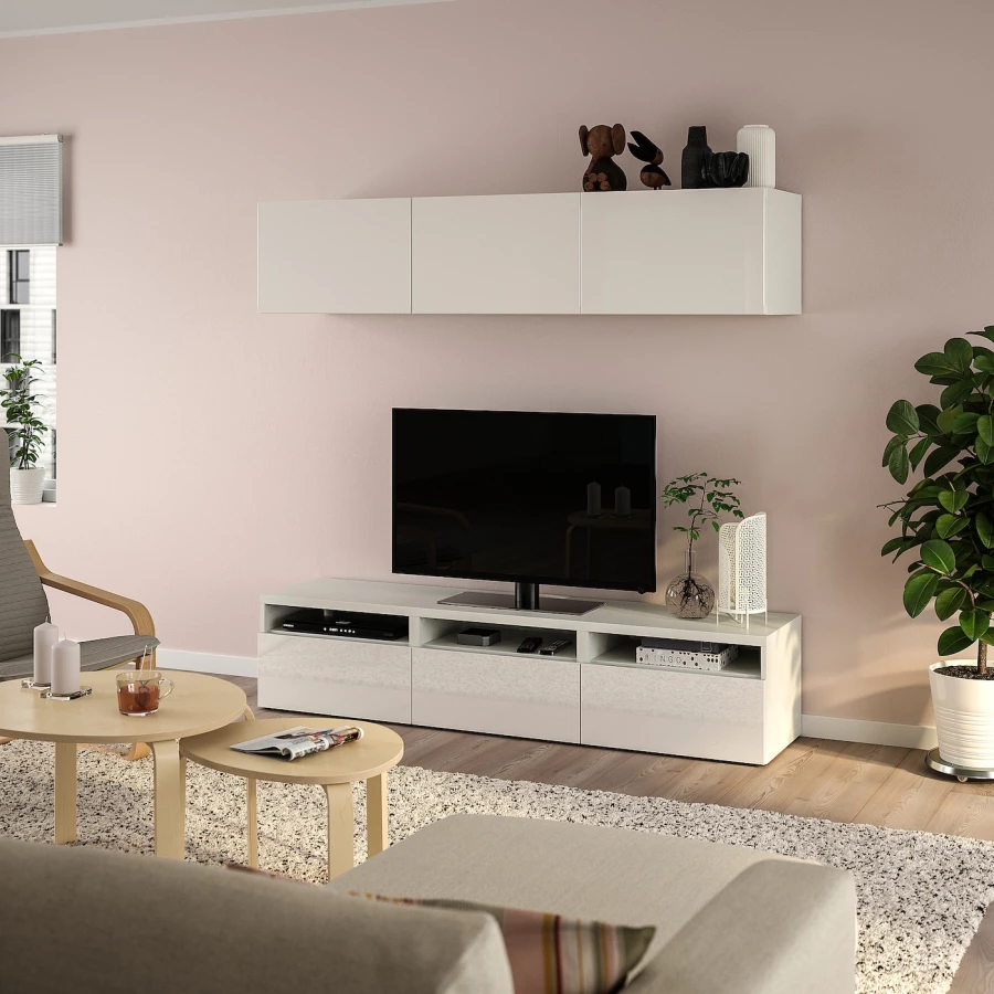 Комплект мебели д/гостиной  - IKEA BESTÅ/BESTA, 185x42x180см, белый, БЕСТО ИКЕА (изображение №2)