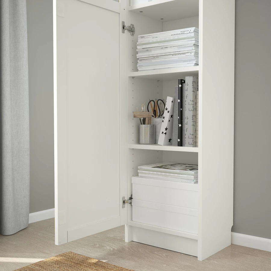 Книжный шкаф с дверью - BILLY/OXBERG IKEA/БИЛЛИ/ОКСБЕРГ ИКЕА, 30х40х202 см, белый (изображение №4)