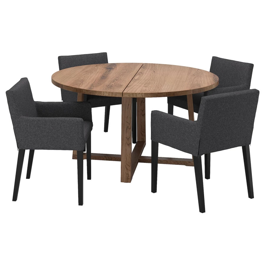 Стол + 4 стула с подлокотниками - MÖRBYLÅNGA / MÅRENÄS IKEA/ МЕРБИЛОНГА/ МАРЕНЭС ИКЕА, 205х95х75 см, бежевый/серый (изображение №1)