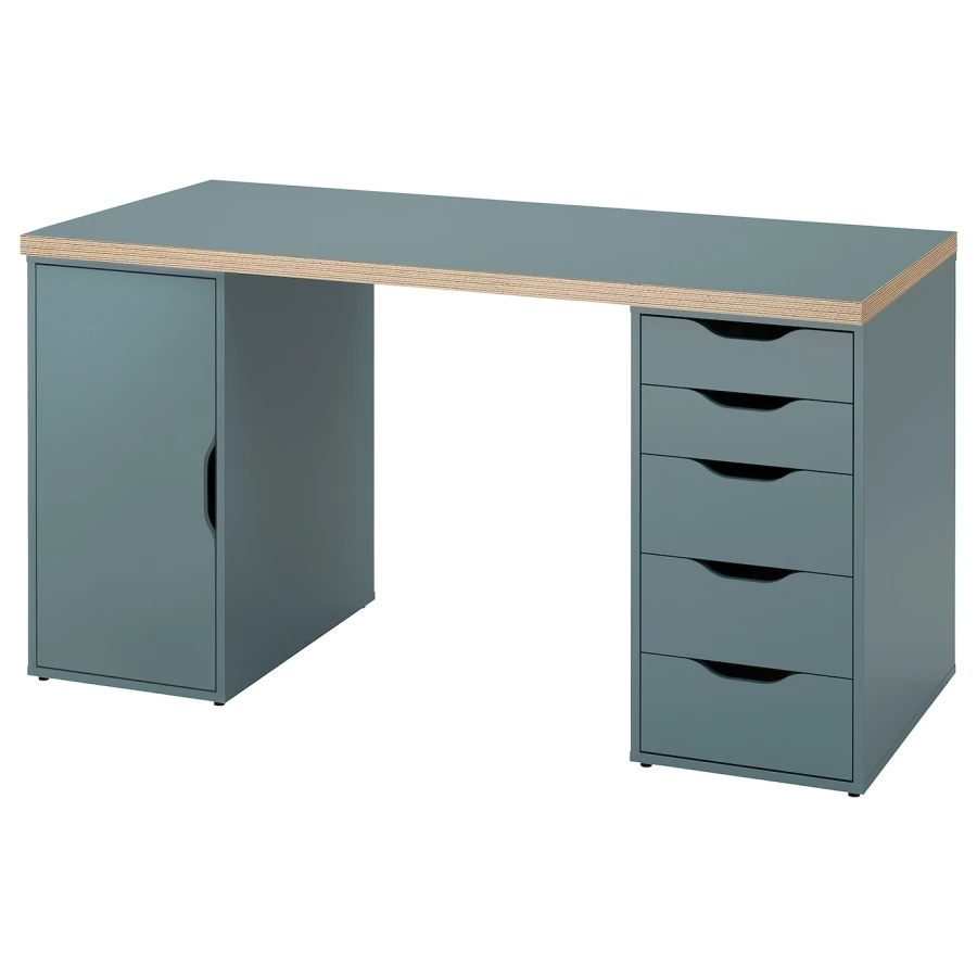 Письменный стол с ящиками - IKEA LAGKAPTEN/ALEX, 140х60 см, серый/черный, ЛАГКАПТЕН/АЛЕКС ИКЕА (изображение №1)