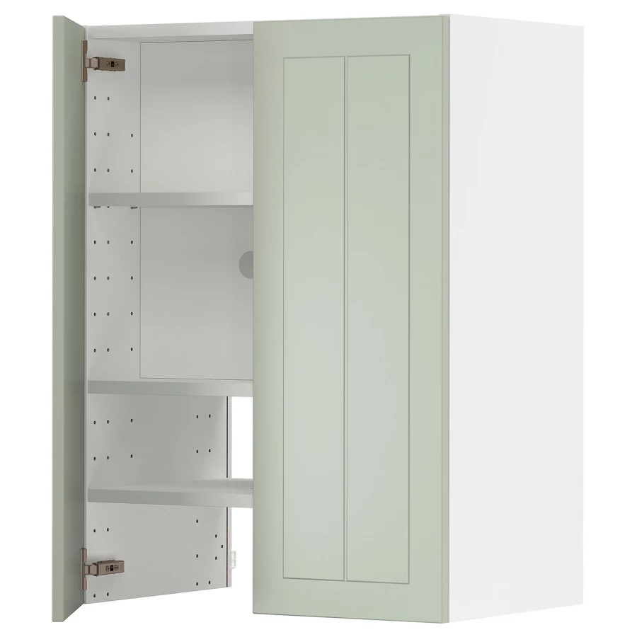 Навесной шкаф с полкой - METOD IKEA/ МЕТОД ИКЕА, 80х60 см, белый/зеленый (изображение №1)