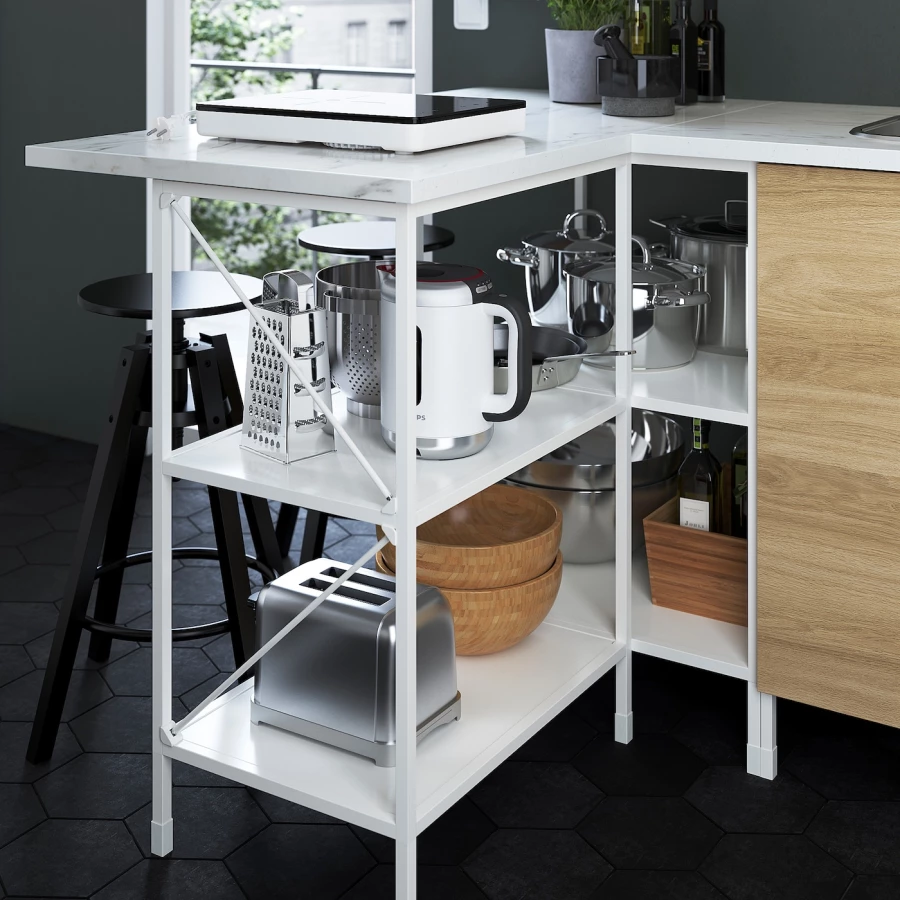 Угловая кухонная комбинация для хранения - ENHET  IKEA/ ЭНХЕТ ИКЕА, 121,5х185х75  см, белый/серый (изображение №13)