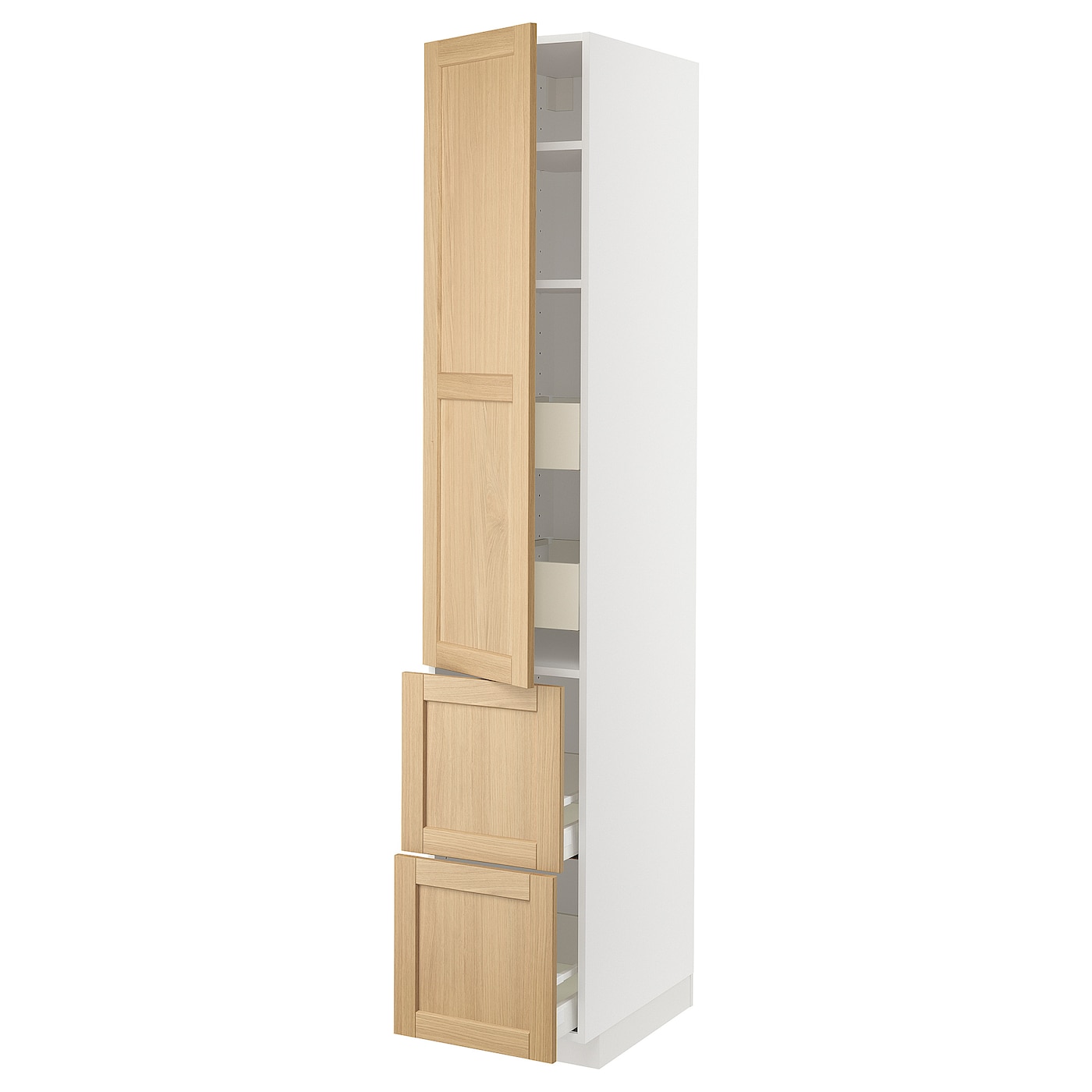 Высокий шкаф с ящиками - IKEA METOD/MAXIMERA/МЕТОД/МАКСИМЕРА ИКЕА, 220х60х40 см, белый/светло-коричневый
