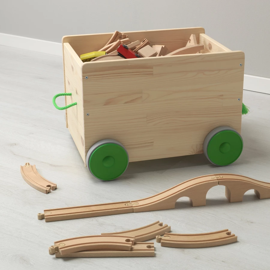 Хранение игрушек на колесах - IKEA FLISAT/ФЛИСАТ ИКЕА, 44х39х31 см, зеленый/под беленый дуб (изображение №4)
