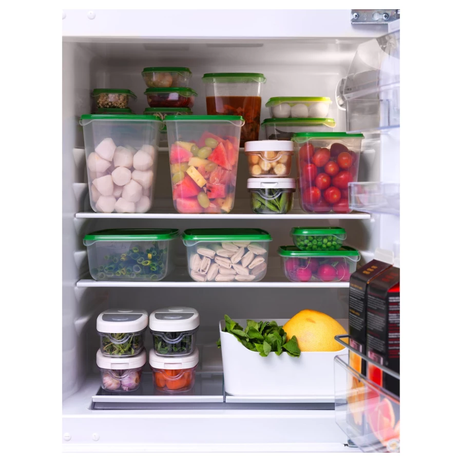 Набор контейнеров для продуктов с крышкой, 17 шт. - IKEA PRUTA, зеленый/прозрачный, ПРУТА ИКЕА (изображение №2)