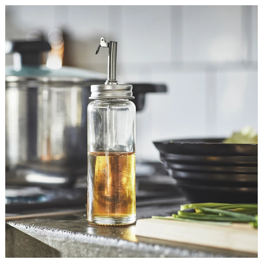 Бутылка для масла с дозатором - IKEA CITRONHAJ, 16 см, стекло/нержавеющая сталь, ЦИТРОНХАЙ ИКЕА (изображение №3)