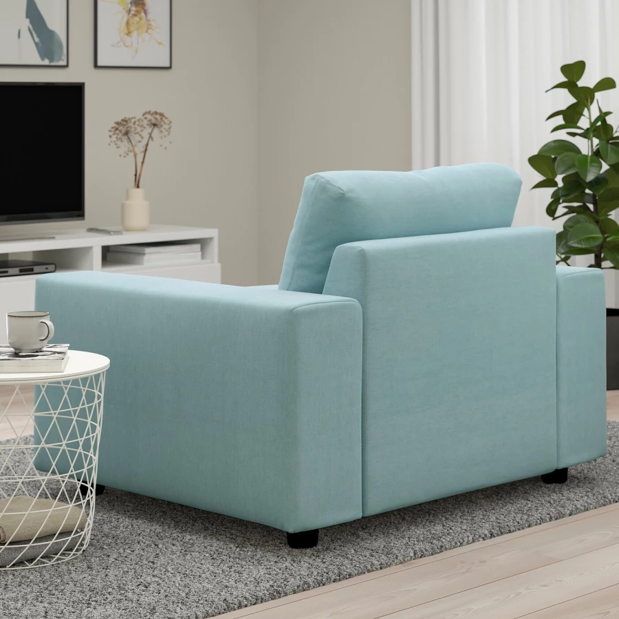 Кресло - IKEA VIMLE, 115х98х83 см, голубой, ВИМЛЕ ИКЕА (изображение №6)