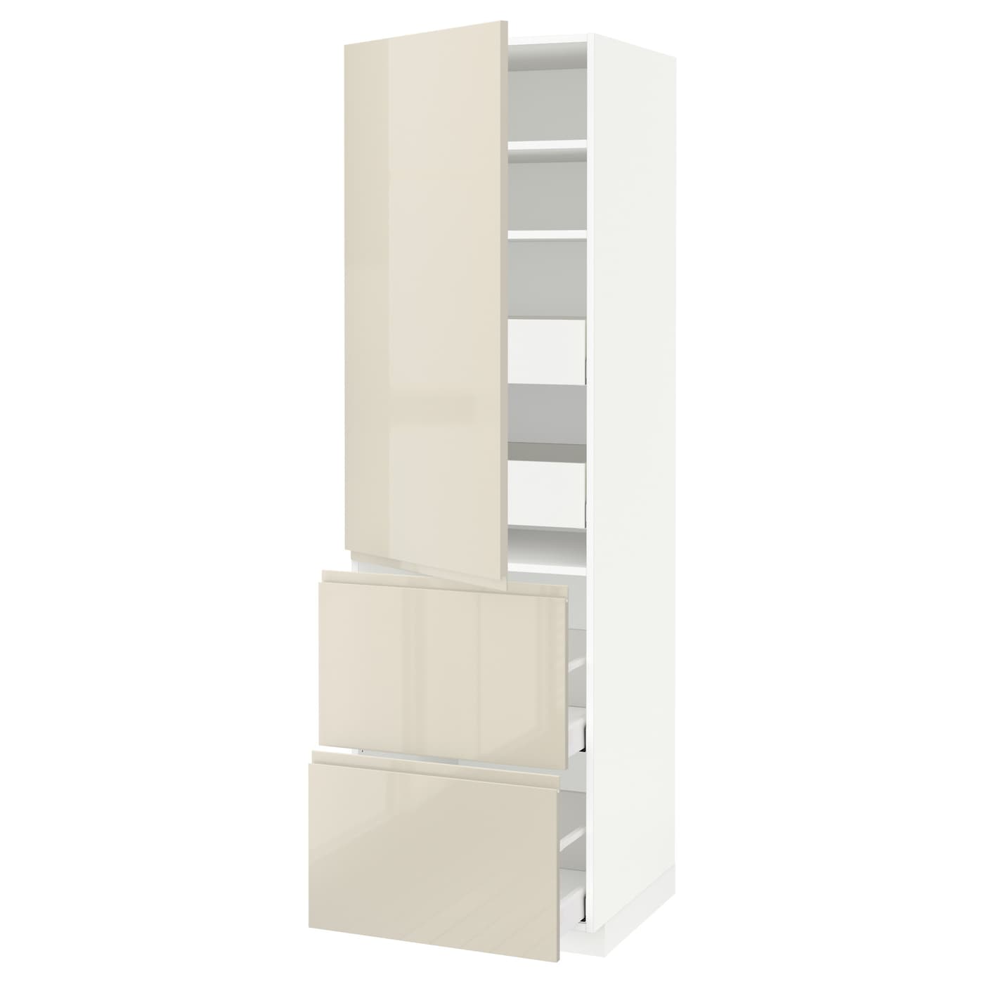 Высокий шкаф с ящиками - IKEA METOD/MAXIMERA/МЕТОД/МАКСИМЕРА ИКЕА, 200х60х60 см, белый/бежевый глянцевый