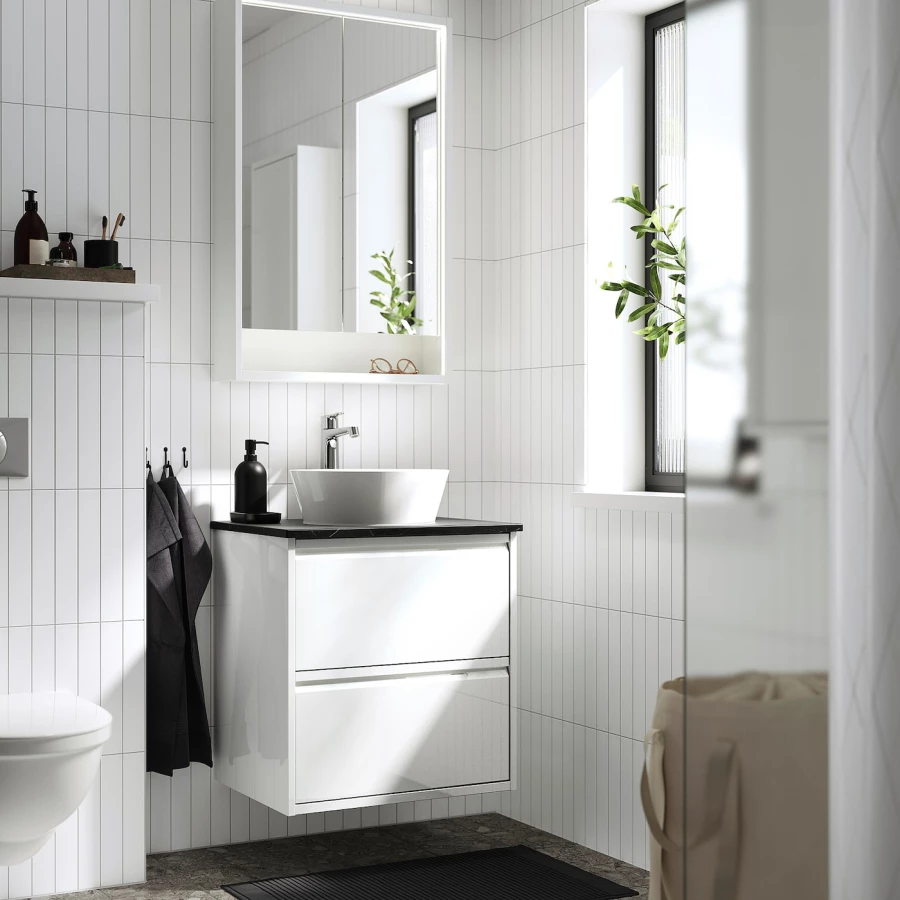 Тумба для ванной  - ÄNGSJÖN / KATTEVIK /АNGSJОN IKEA/ЭНГСЬЕН/КАТТЕВИК  ИКЕА, 80х62  см, белый/черный (изображение №2)