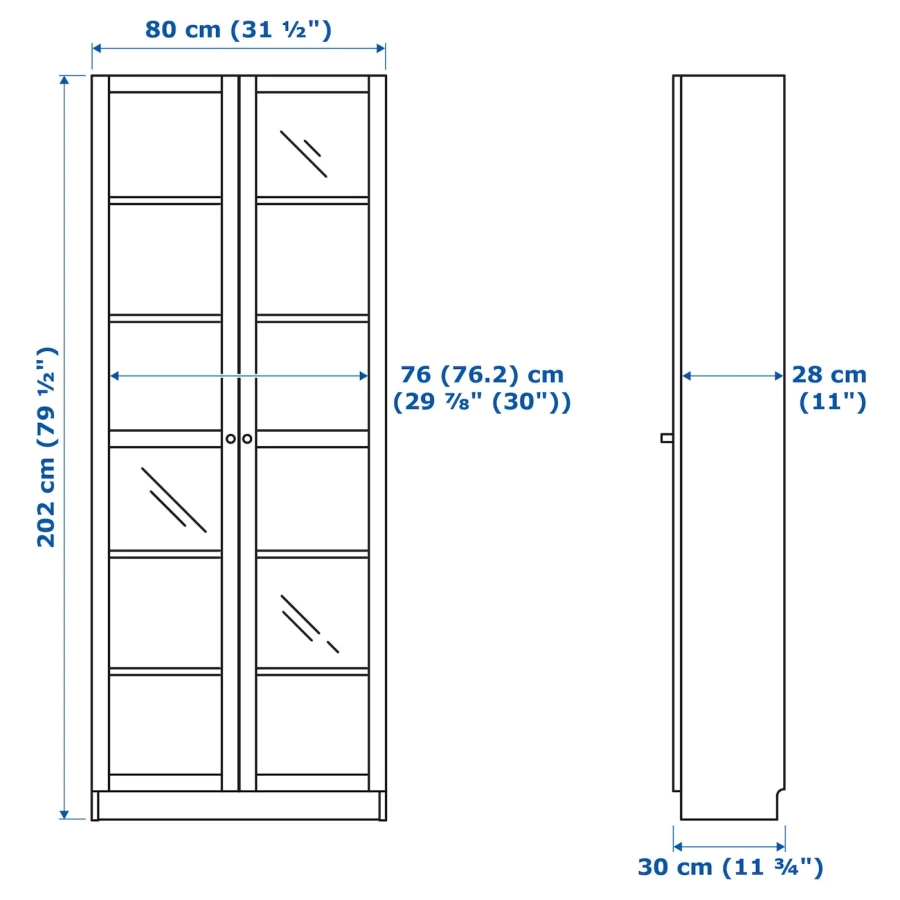 Шкаф-витрина - BILLY / OXBERG IKEA/ БИЛЛИ/ОКСБЕРГ ИКЕА, 202х80 см,зеленый (изображение №5)