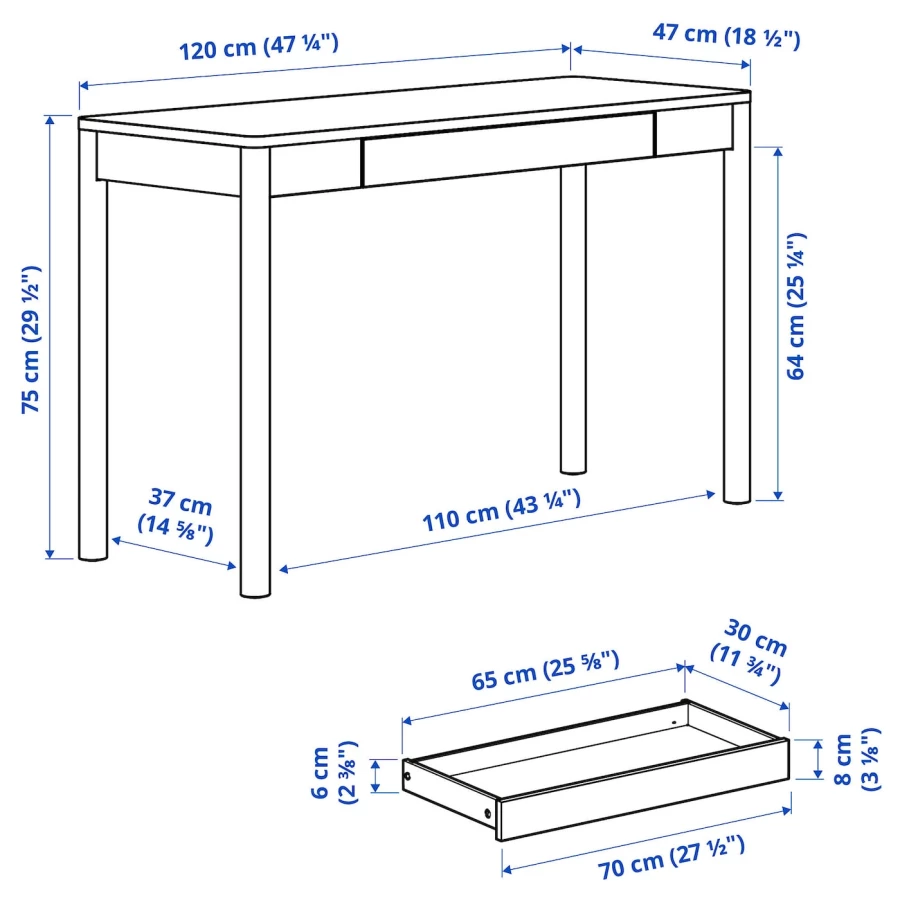 Письменный стол - IKEA TONSTAD, 120x47 см, коричневый дубовый шпон, ТОНСТАД ИКЕА (изображение №2)