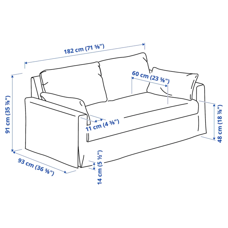 Диван 2-местный - IKEA HYLTARP/ХИЛТАРП ИКЕА, 91х93х182 см, белый (изображение №6)