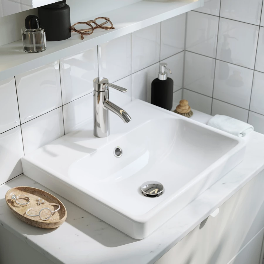Тумба для ванной  - HAVBÄCK / ORRSJÖN/  HAVBАCK / ORRSJОN IKEA/ХАВБЕК / ОРРДЖЕН ИКЕА, 71х62 см, под беленый дуб /черный (изображение №5)