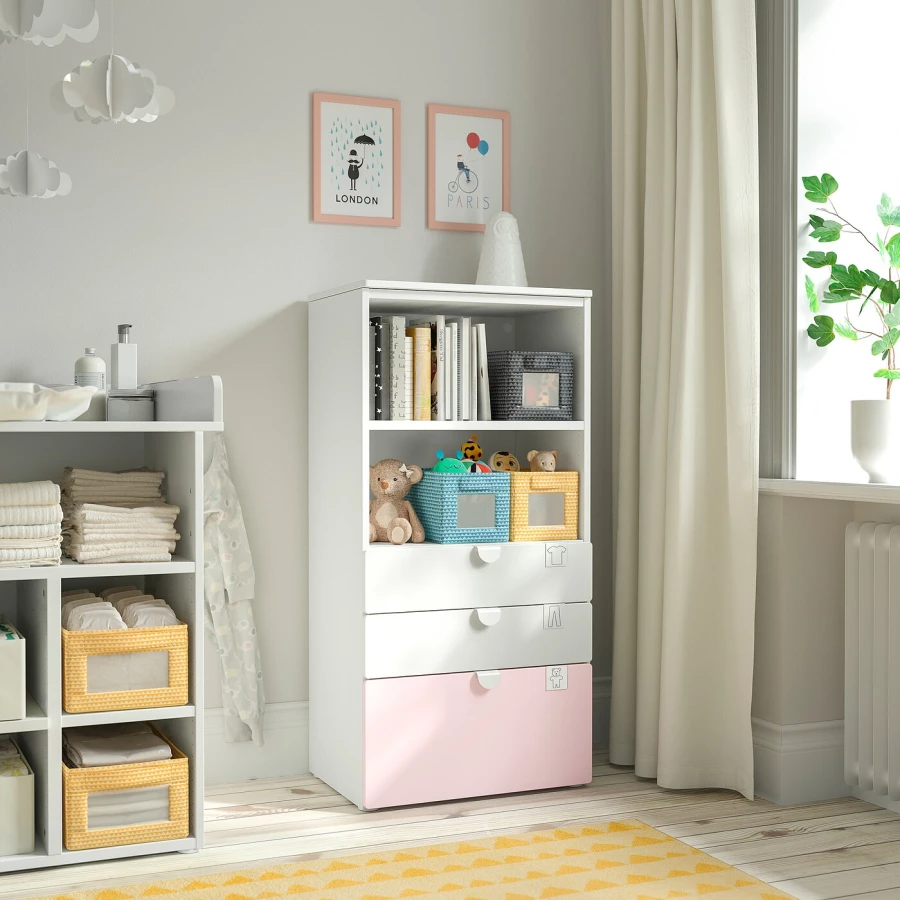 Комод детский - IKEA PLATSA/SMÅSTAD/SMASTAD, 60x42x123 см, белый/розовый, ИКЕА (изображение №2)