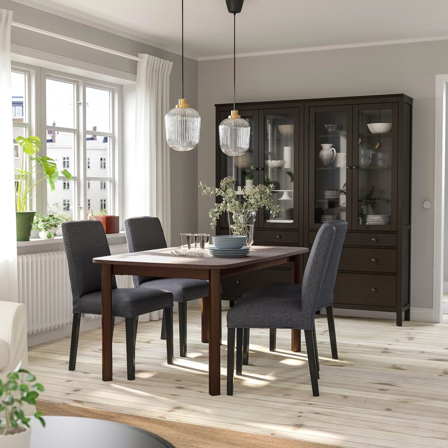 Стол и 4 стула - STRANDTORP / BERGMUND IKEA/ СТРАНДТОРП/БЕРГМУНД ИКЕА, 205х95х75 см, коричневый/серый (изображение №2)
