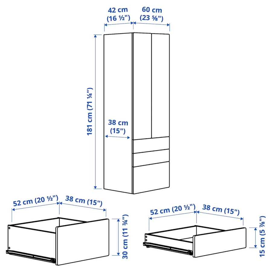 Шкаф - SMÅSTAD / SMАSTAD  IKEA /СМОСТАД  ИКЕА, 60x42x181 см, белый/серый (изображение №7)