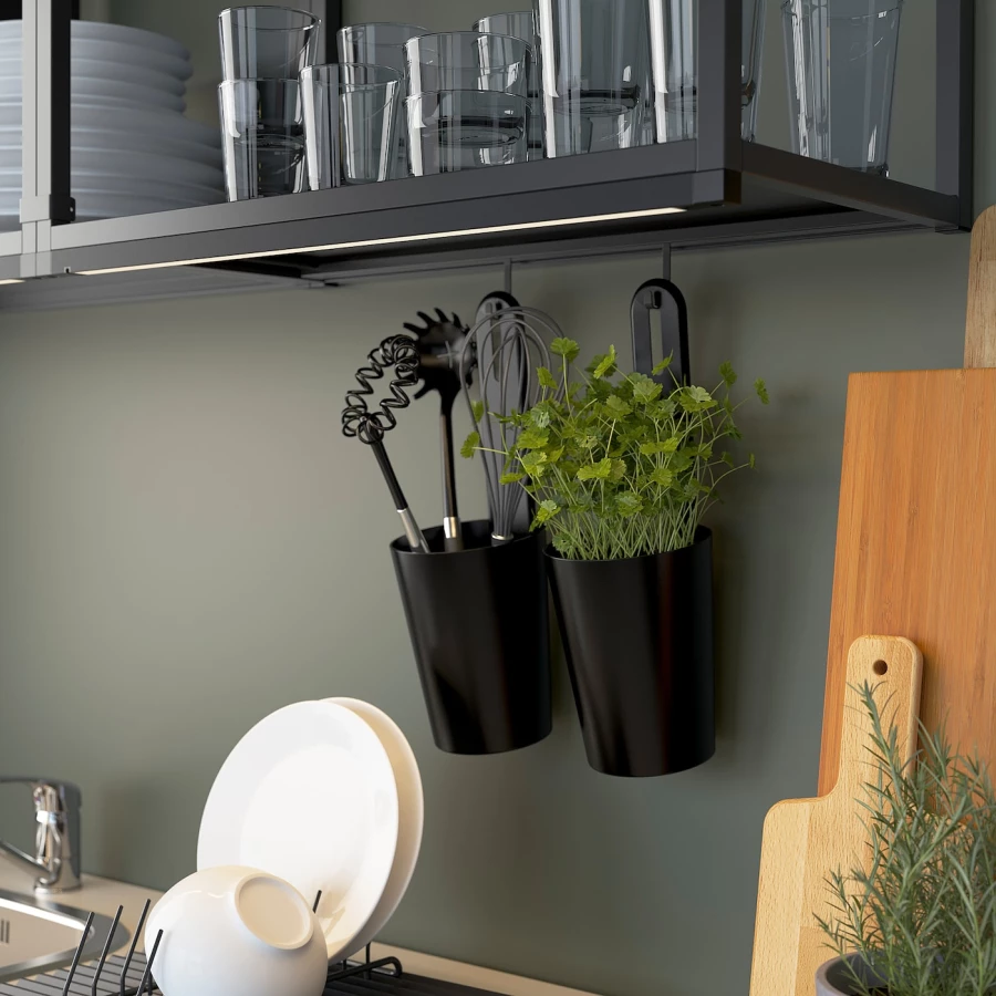 Комбинация для кухонного хранения  - ENHET  IKEA/ ЭНХЕТ ИКЕА, 183x63,5x222 см, белый/бежевый/черный (изображение №14)