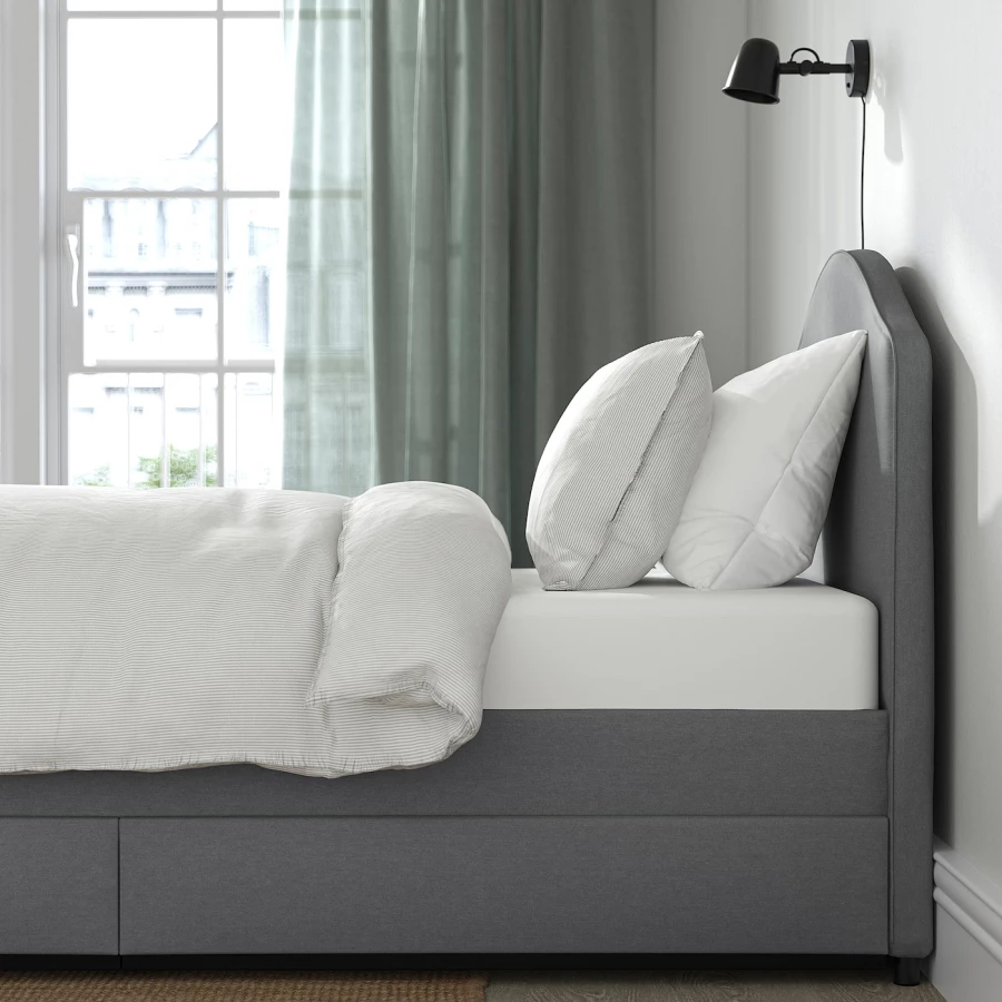 Мягкая кровать - IKEA HAUGA, 200х90 см, серый, ХАУГА ИКЕА (изображение №3)