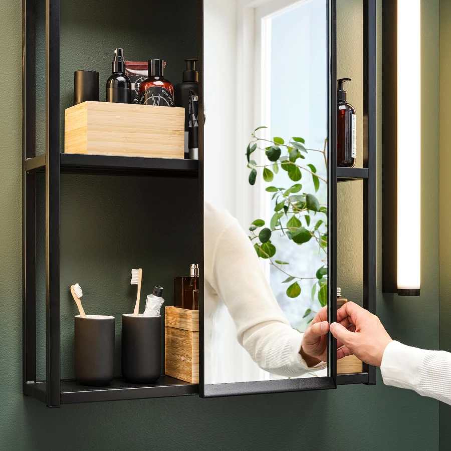 Открытый стеллаж с зеркалом - IKEA ENHET, 60х15х75 см, антрацит, ЭНХЕТ ИКЕА (изображение №3)