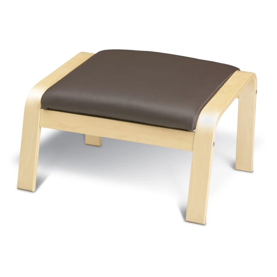 Кресло с подставкой для ног - IKEA POÄNG/POANG/ИКЕА ПОЭНГ , 100х82х68см, березовый шпон/глос темно-коричневый (изображение №3)