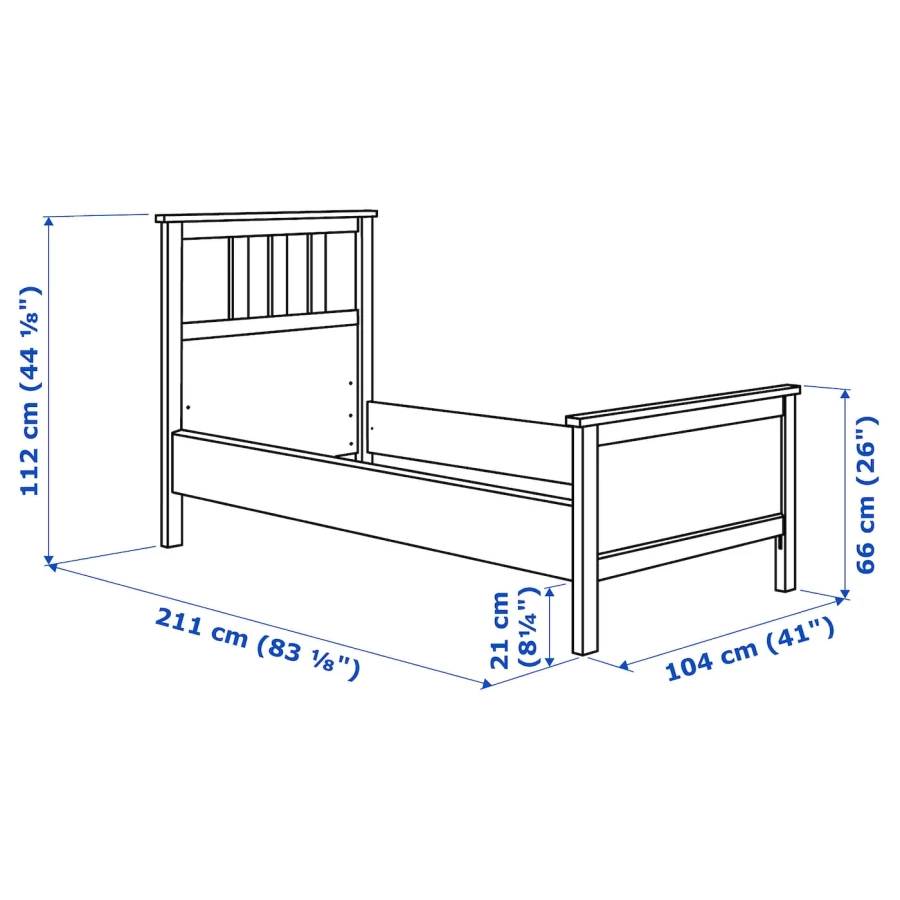 Кровать - IKEA HEMNES, 200х90 см, матрас жесткий, белый, ХЕМНЭС ИКЕА (изображение №16)