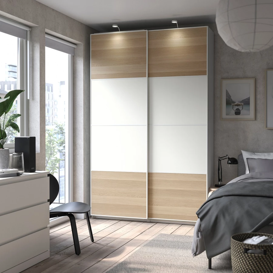 Пара раздвижных дверных рам - IKEA MEHAMN /МЕХАМН ИКЕА, 150х236 см, белый / бежевый (изображение №2)