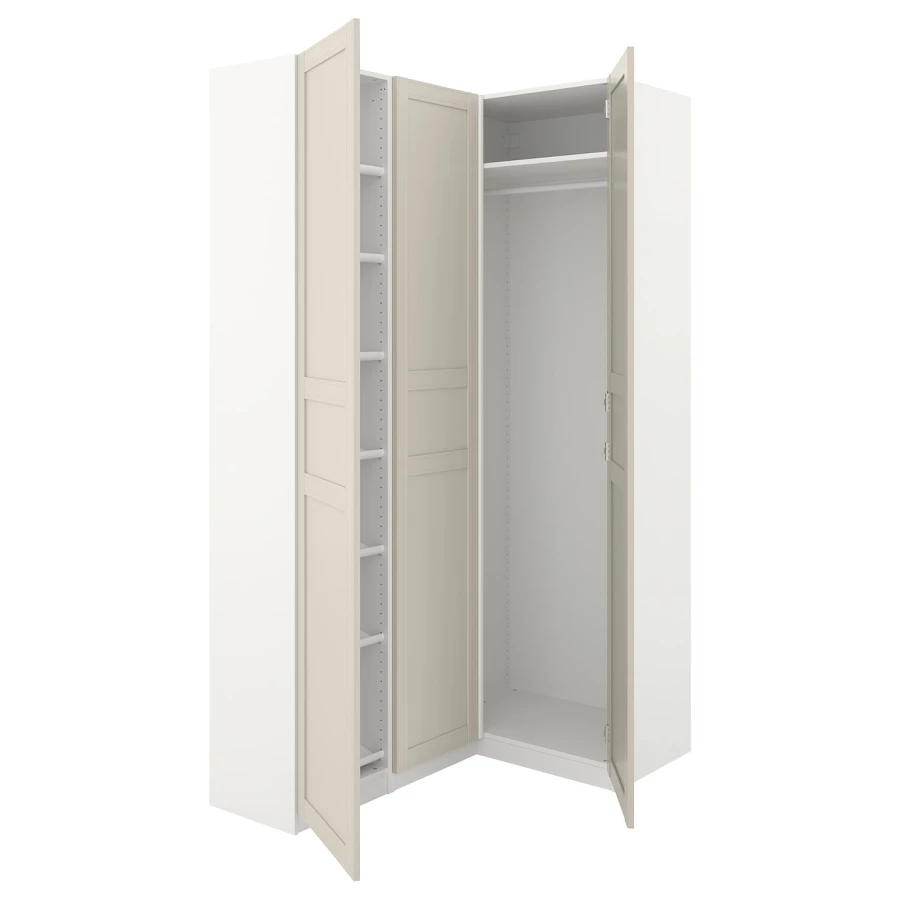 Гардероб угловой - IKEA PAX/FLISBERGET/ ПАКС/ФЛИСБЕРГЕТ ИКЕА, белый/светло-бежевый, 161/88x35/58x236 см (изображение №1)