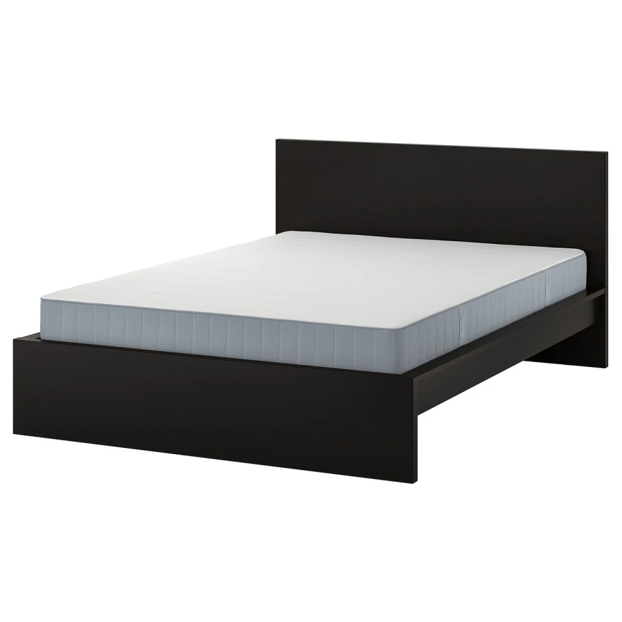 Кровать - IKEA MALM, 200х140 см, жесткий матрас,  черный, МАЛЬМ ИКЕА (изображение №1)