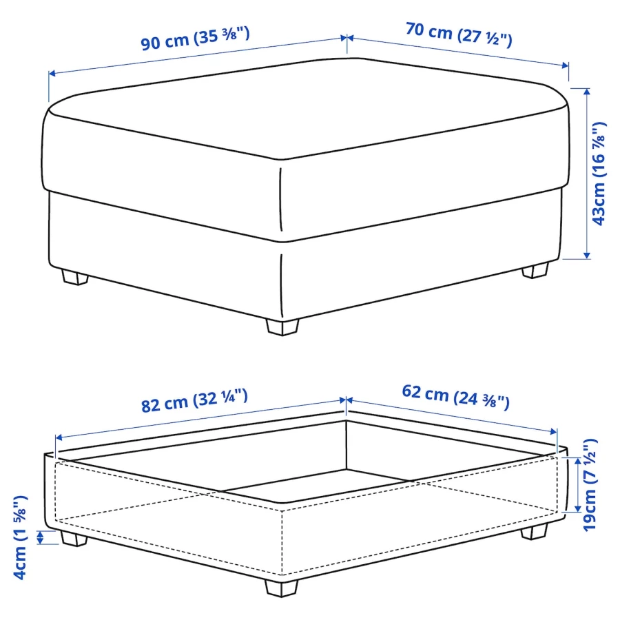 Табурет для ног с местом для хранения - IKEA KIVIK/КИВИК ИКЕА, 43х70х90 см, светло-серый (изображение №3)