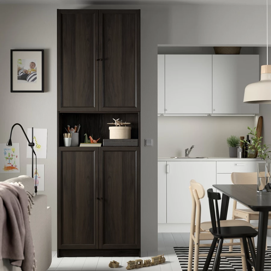 Книжный шкаф с дверцей - IKEA BILLY/OXBERG/БИЛЛИ/ОКСБЕРГ ИКЕА, 237х30х80 см, черный (изображение №3)