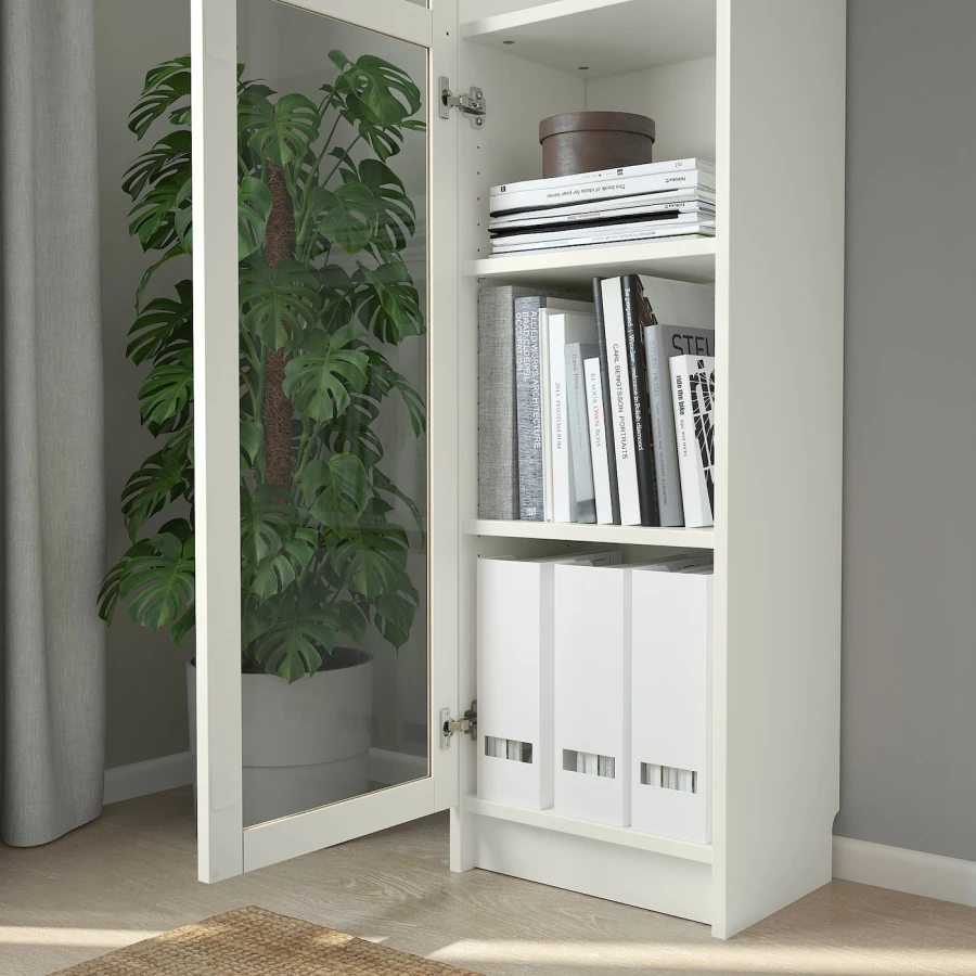Книжный шкаф со стеклянной дверцей - BILLY/OXBERG IKEA/БИЛЛИ/ОКСБЕРГ ИКЕА, 30х40х237 см, белый (изображение №4)