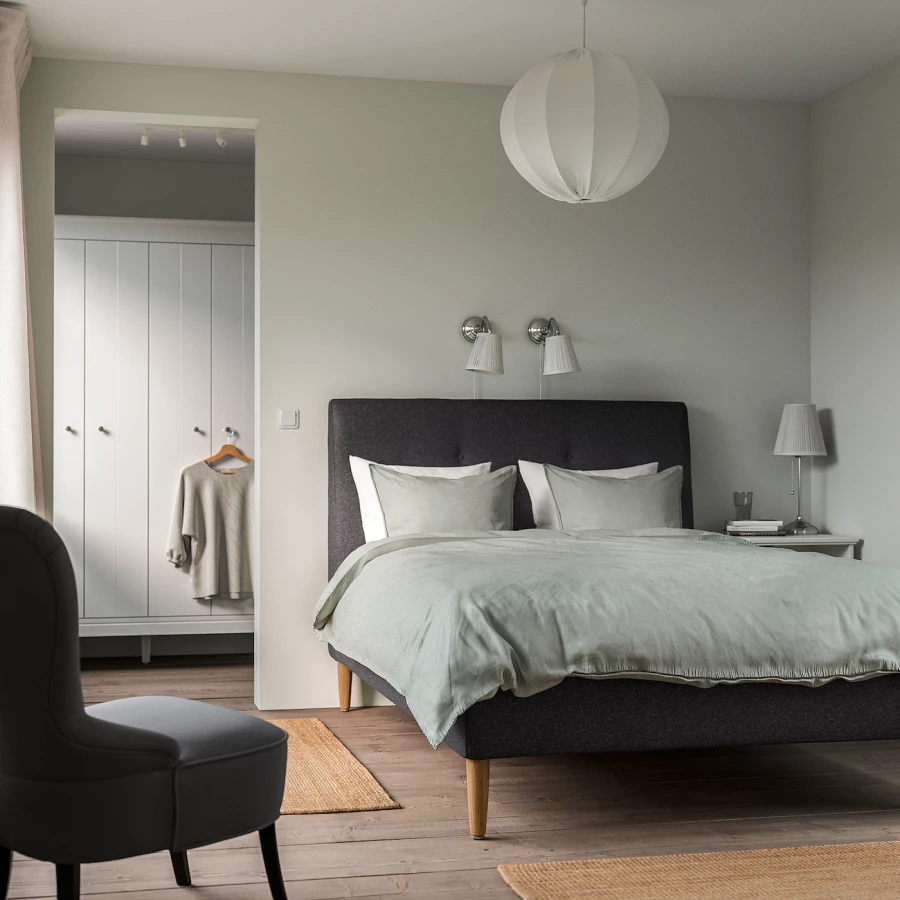 Двуспальная кровать - IKEA IDANÄS/IDANAS, 200х140 см, темно-серый, ИДАНЭС ИКЕА (изображение №2)