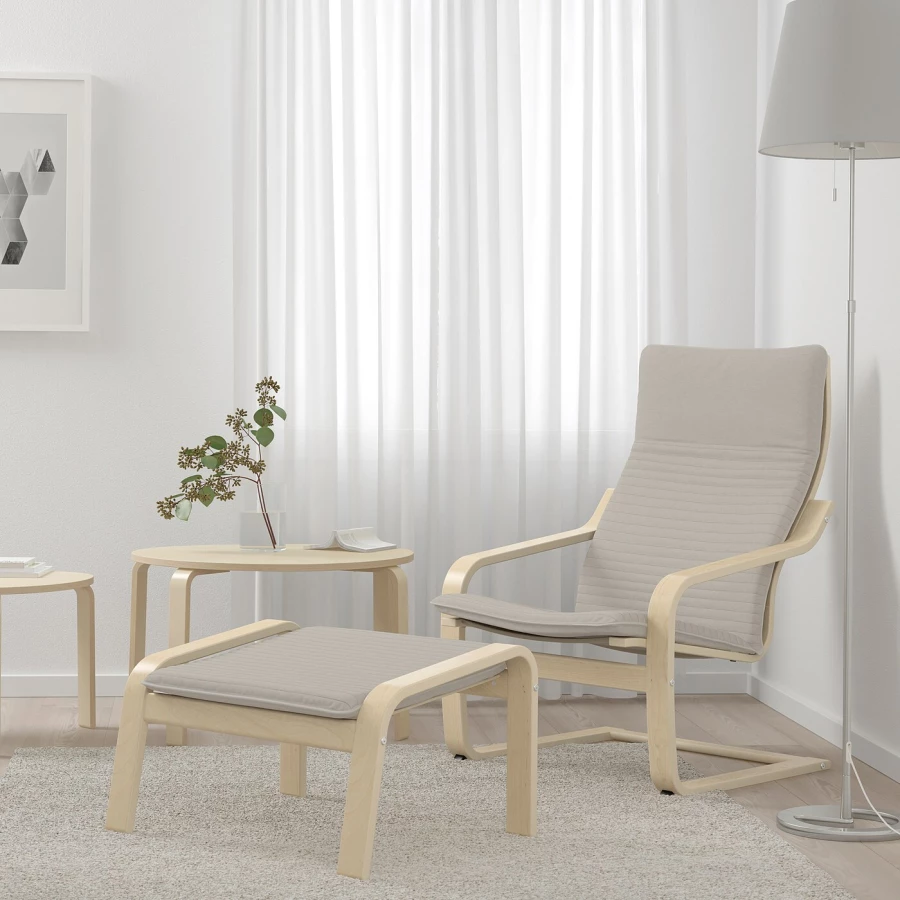 Кресло-качалка и табурет для ног - IKEA POÄNG/POANG/ПОЭНГ ИКЕА, 68х82х100 см, серый (изображение №4)