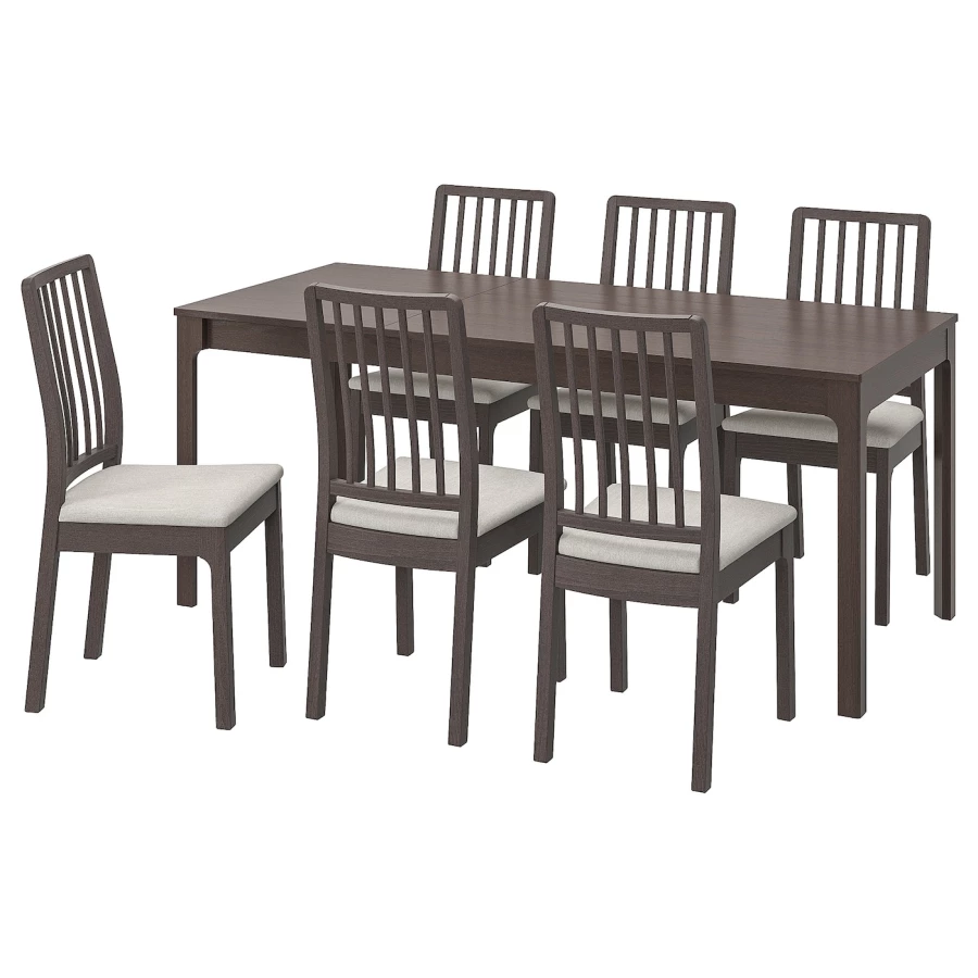 Стол и 6 стульев - IKEA EKEDALEN/ЭКЕДАЛЕН ИКЕА, 120х180х80 см, темно-коричневый/серый (изображение №1)