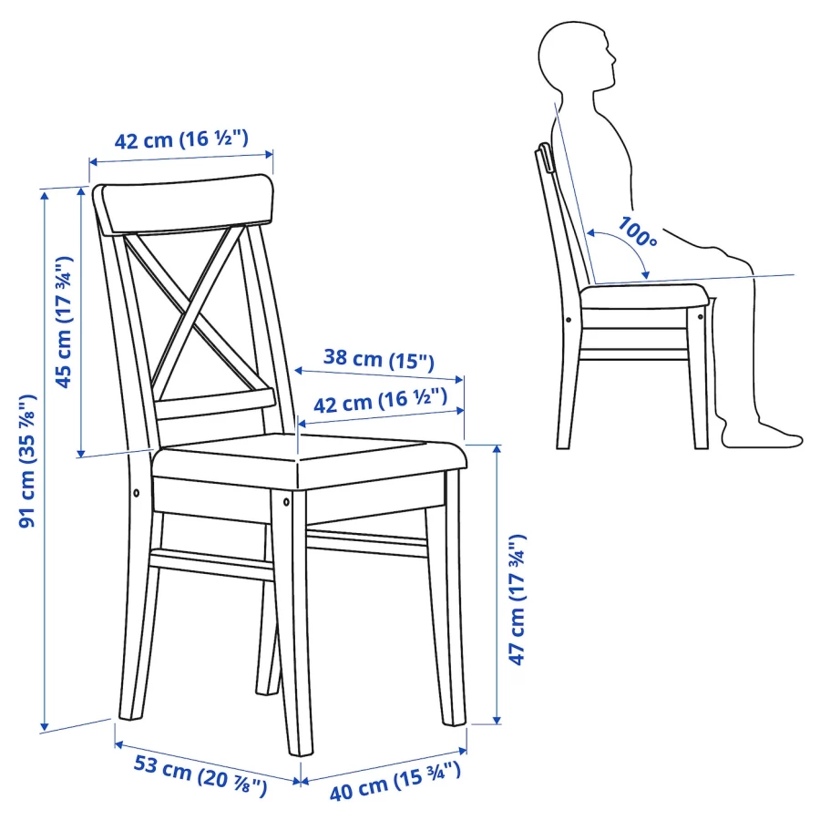 Стул деревянный с мягким сиденьем - IKEA INGOLF/ИНГОЛЬФ ИКЕА, 91х43х53 см, черный (изображение №8)