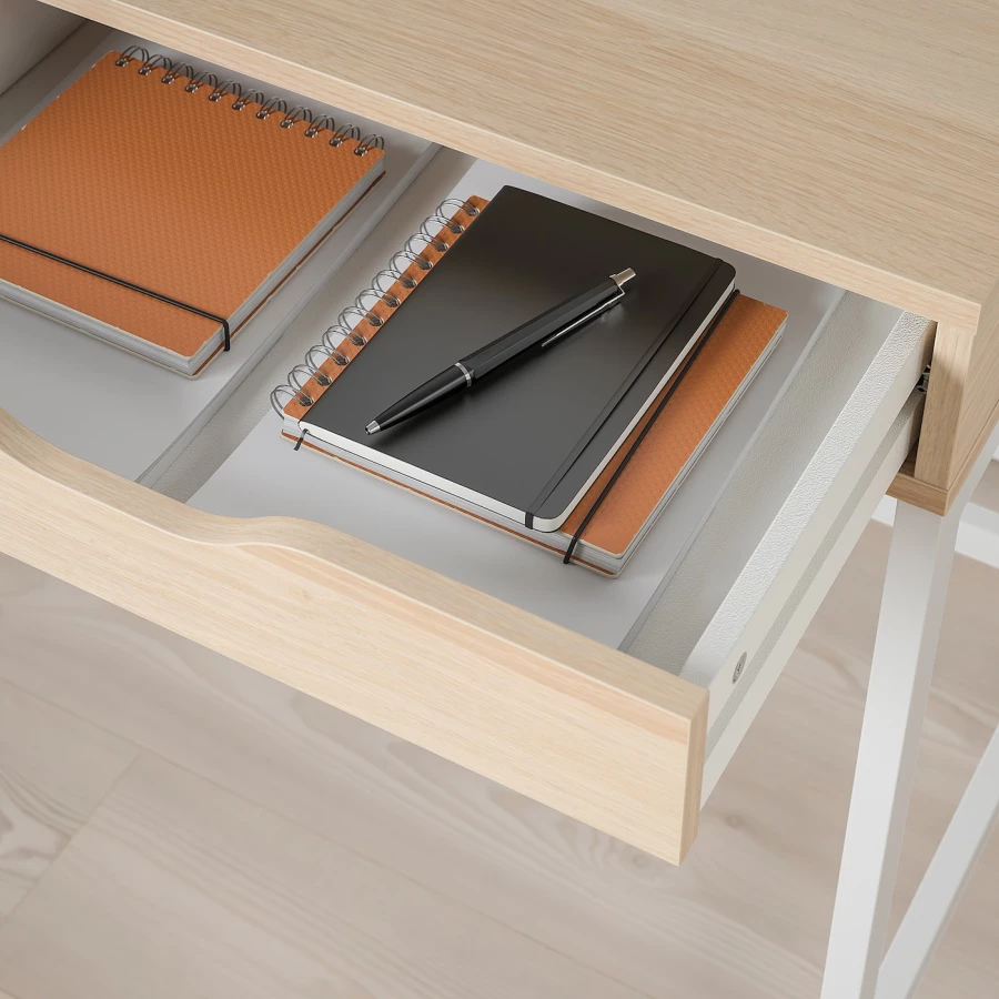 Письменный стол с ящиками - IKEA ALEX/АЛЕКС ИКЕА, 132х58 см, под беленый дуб/белый (изображение №2)