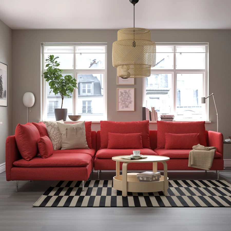 4-местный угловой диван- IKEA SÖDERHAMN/SODERHAMN/СЁДЕРХАМН ИКЕА, 291/192х69х99 см, красный (изображение №2)