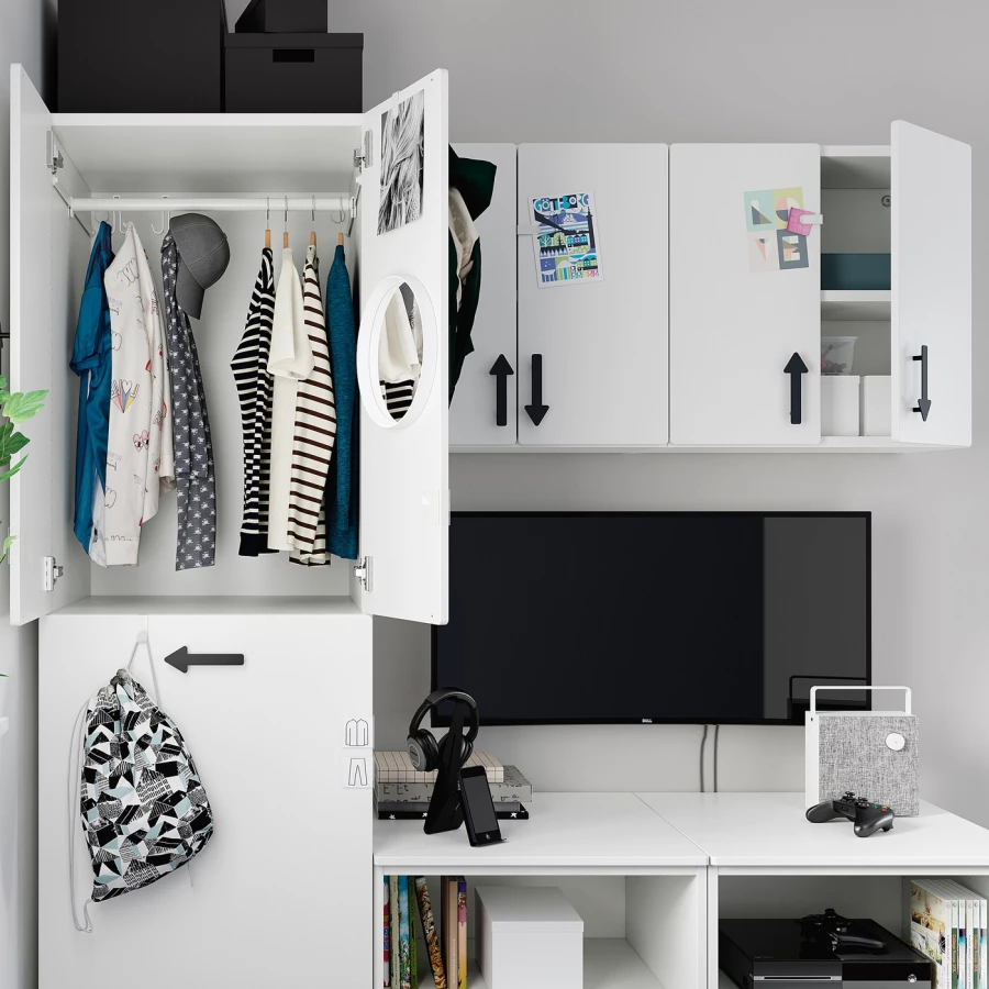 Детская гардеробная комбинация - IKEA PLATSA SMÅSTAD/SMASTAD, 196x57x180см, белый, ПЛАТСА СМОСТАД ИКЕА (изображение №4)