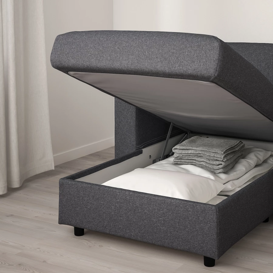 Угловой диван-кровать с шезлонгом - IKEA VIMLE/ВИМЛЕ ИКЕА, 249/349х83х164 см, темно-серый (изображение №6)