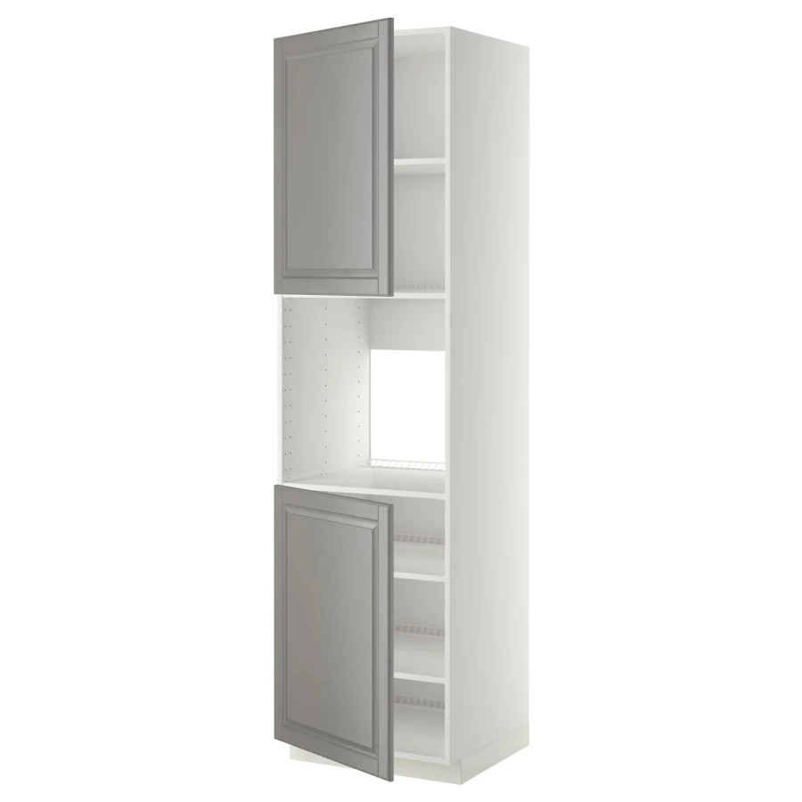 Высокий кухонный шкаф с полками - IKEA METOD/МЕТОД ИКЕА, 220х60х60 см, белый/серый (изображение №1)