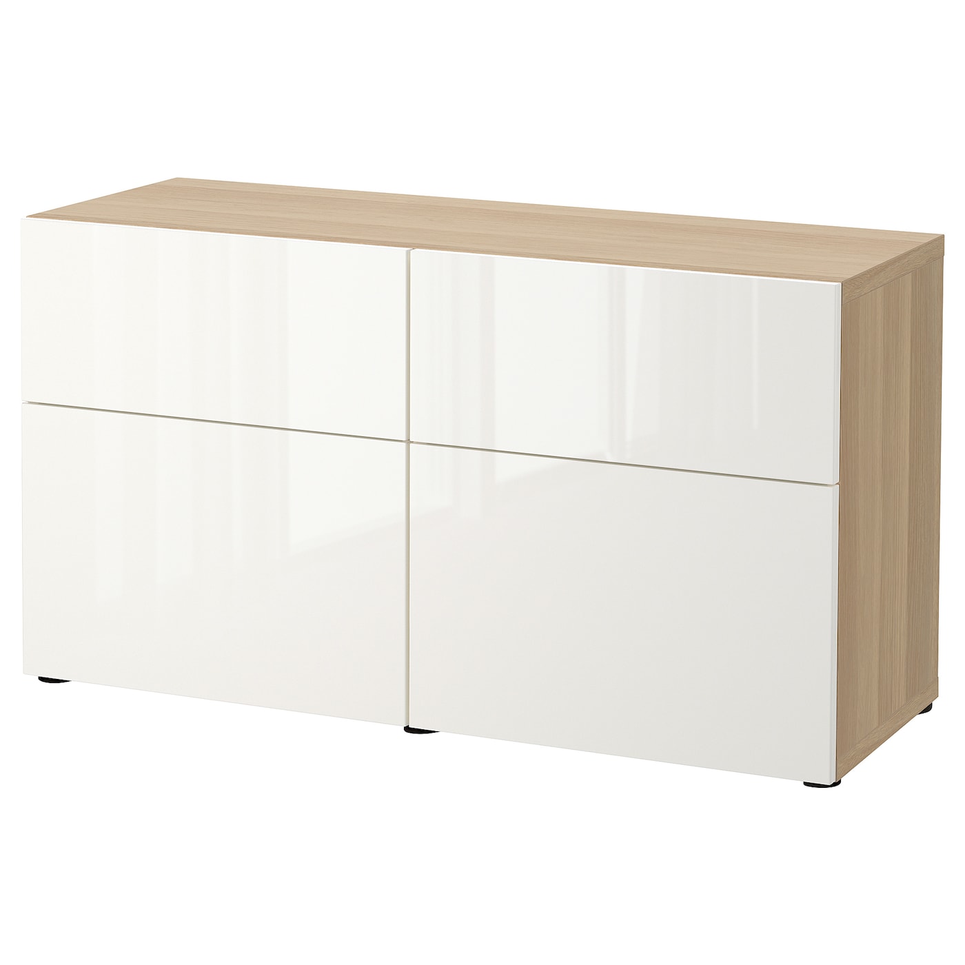 Комбинация для хранения - IKEA BESTÅ/BESTA, 120х42х65 см, белый глянец/под беленый дуб, БЕСТО ИКЕА