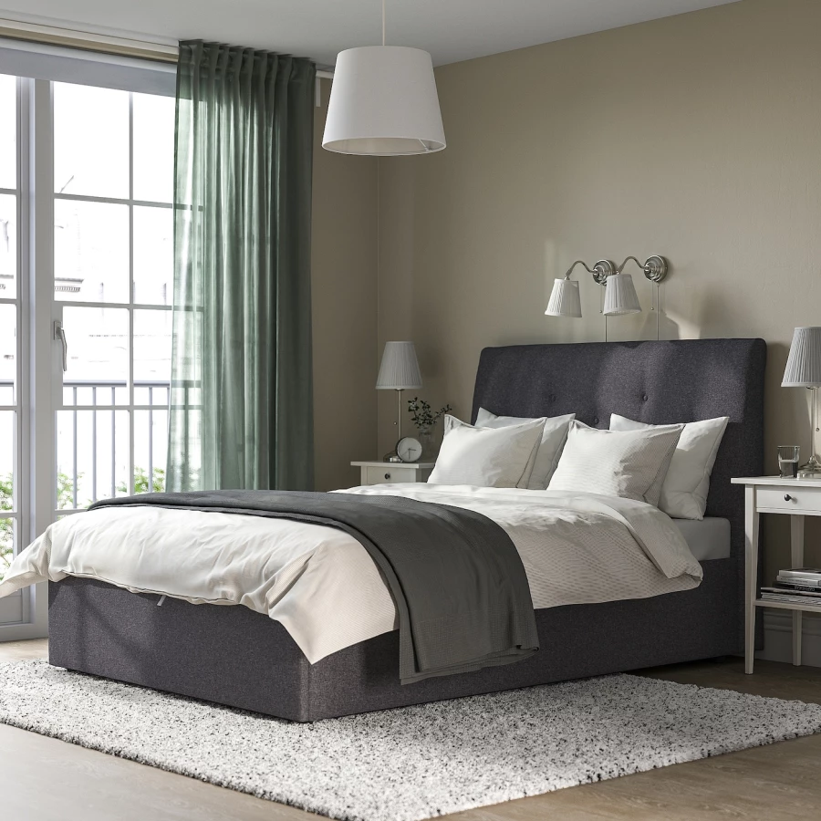 Кровать с местом для хранения  - IKEA IDANÄS/IDANAS, 200х140 см, темно-серый, ИДАНЭС ИКЕА (изображение №3)